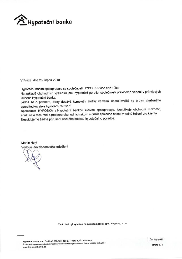 Hypotecni banka Hyposka reference